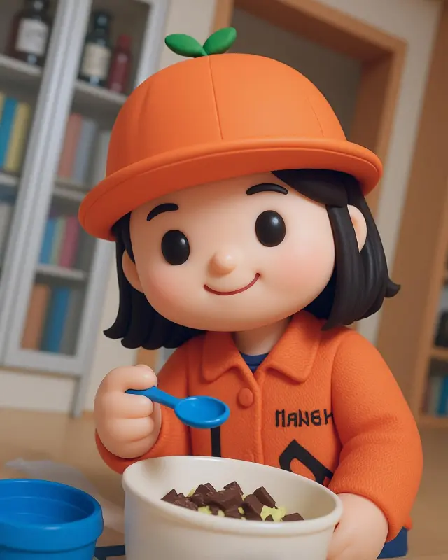 오렌지 모자를 쓴 귀여운 소녀