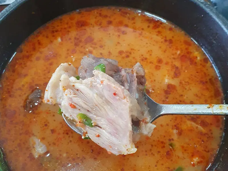 숟가락 위에 푸짐하게 올려진 머릿고기