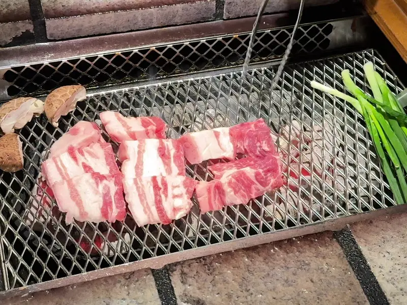 숯불 위에 구워지는 돼지고기