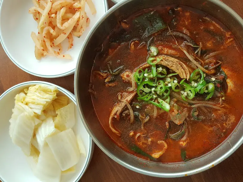 닭개장과 깍두기 근접샷