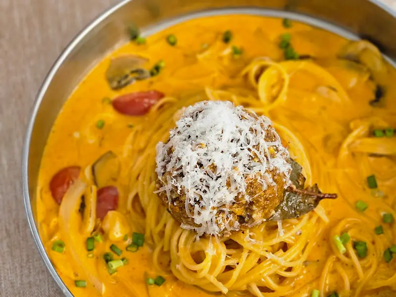 레드 크림 파스타 근접샷