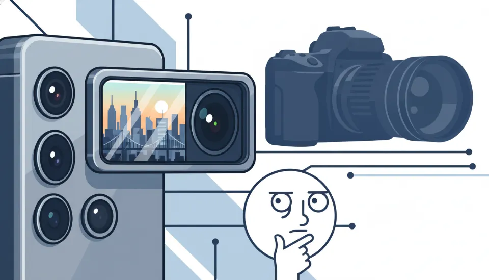 갤럭시 S26 울트라 후면 카메라 모듈의 클로즈업 샷으로, 2억 화소 잠망경 렌즈의 사각형 구조와 메탈릭한 질감이 돋보이는 디자인