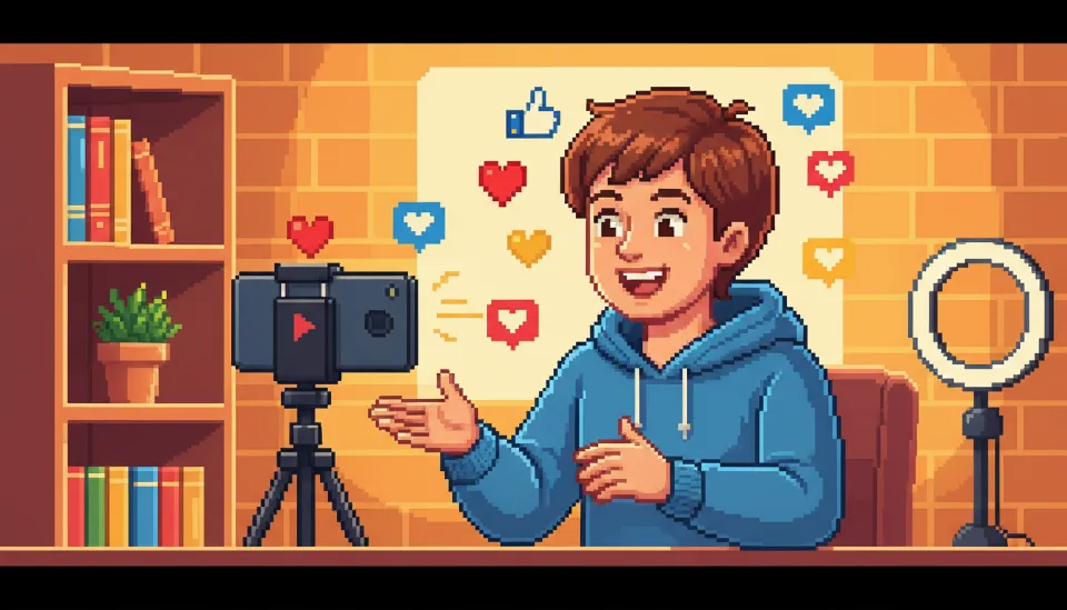 홈 스튜디오에서 스마트폰으로 콘텐츠를 촬영하며 퍼스널 브랜딩과 SNS 마케팅을 실천하는 1인 기업가의 밝은 모습