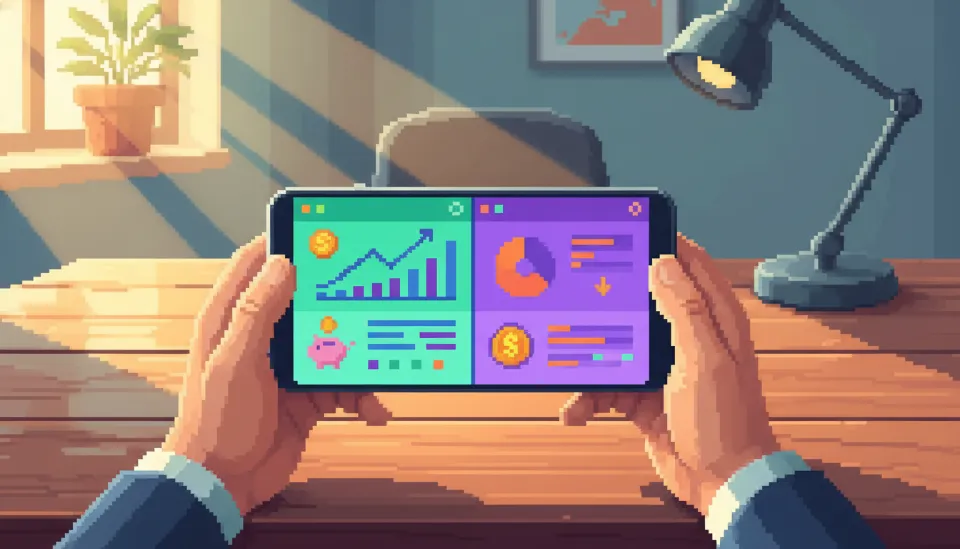 나무 테이블 위에서 스마트폰을 사용해 두 개의 서로 다른 세무 환급 앱의 결과를 꼼꼼하게 비교하고 있는 사업자의 모습