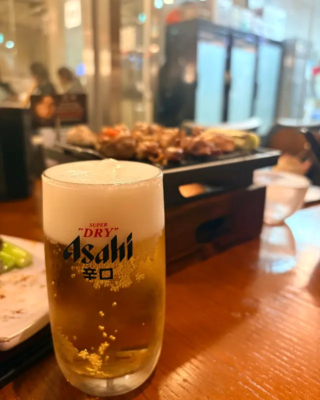 아사히 생맥주와 꼬치