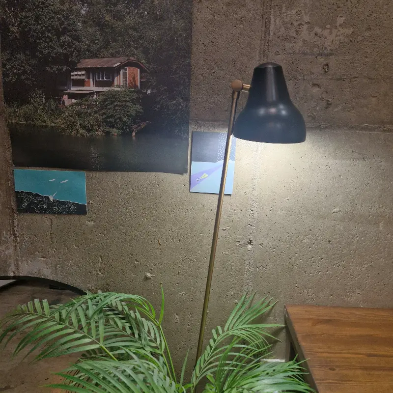 벽에 걸린 그림과 스탠드 조명