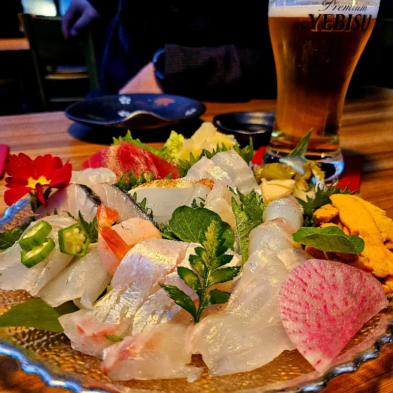 에비스 생맥주와 사시미의 조화