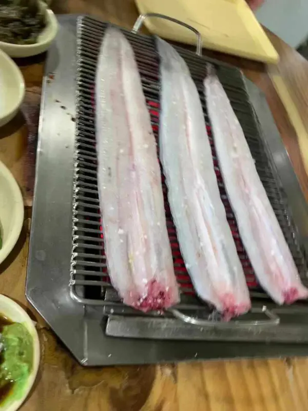 불판 위에 올려진 싱싱한 장어