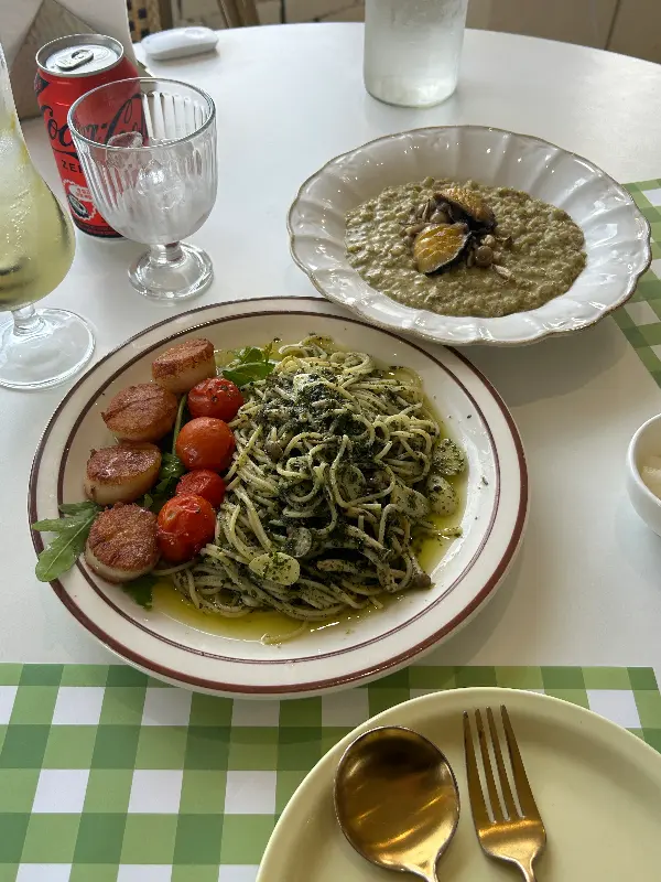 관자 바질 파스타