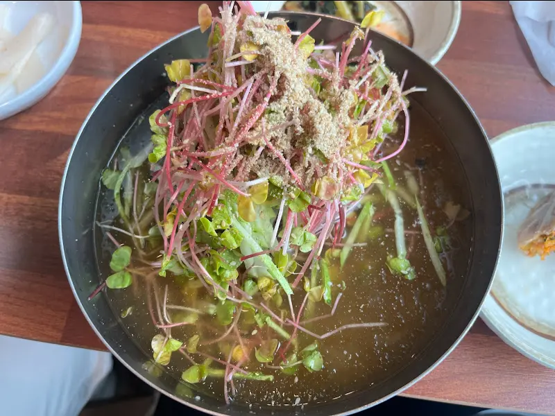 메밀싹이 가득 올라간 물막국수