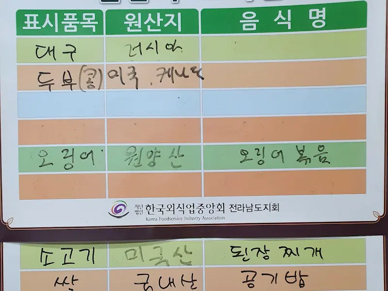 메뉴 원산지 표시