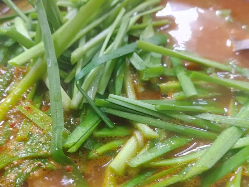 흑염소탕에 듬뿍 올려진 부추