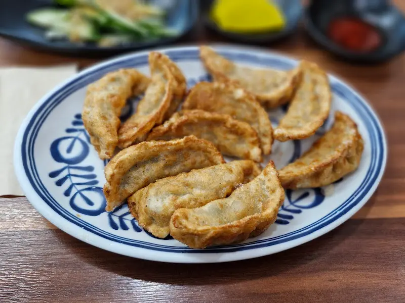 접시에 가지런히 담긴 군만두의 모습