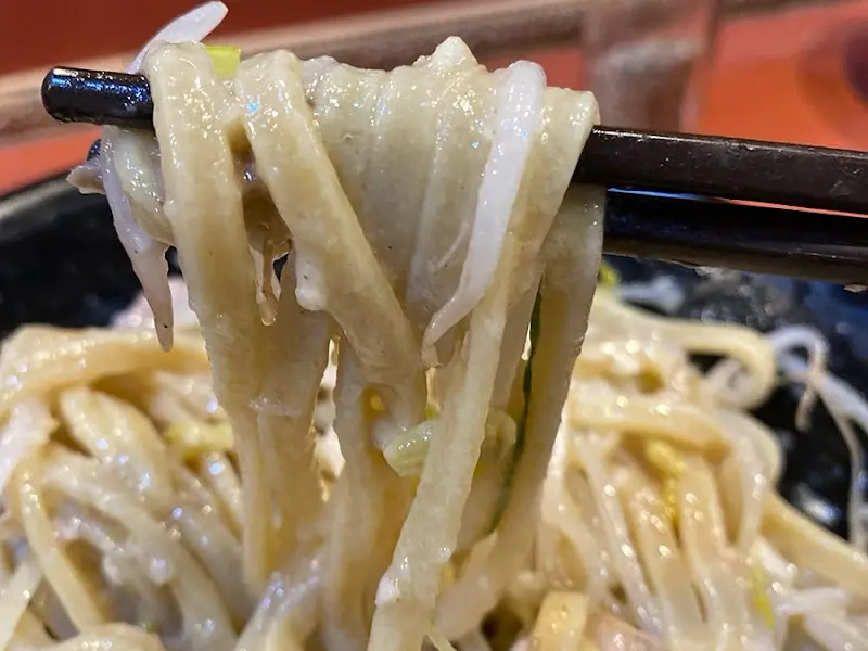 젓가락으로 집어 올린 아부라소바