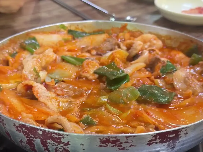 클로즈업한 돼지볶음