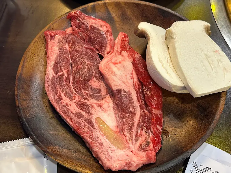 클로즈업된 한우 마블링