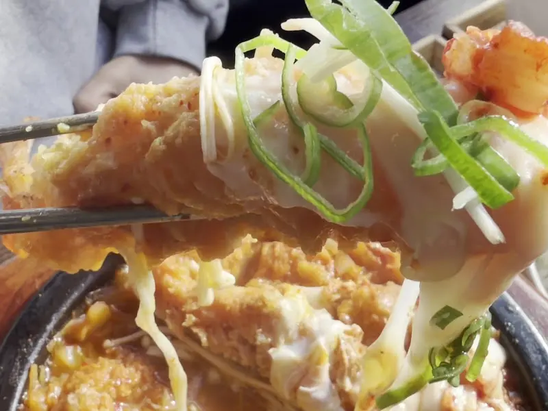 젓가락으로 들어올린 돈까스