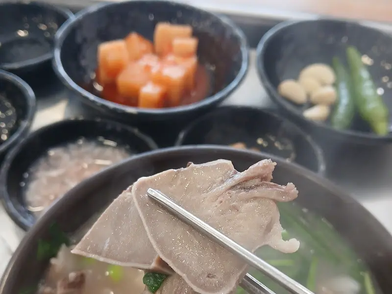 젓가락으로 집어 올린 야들야들한 고기