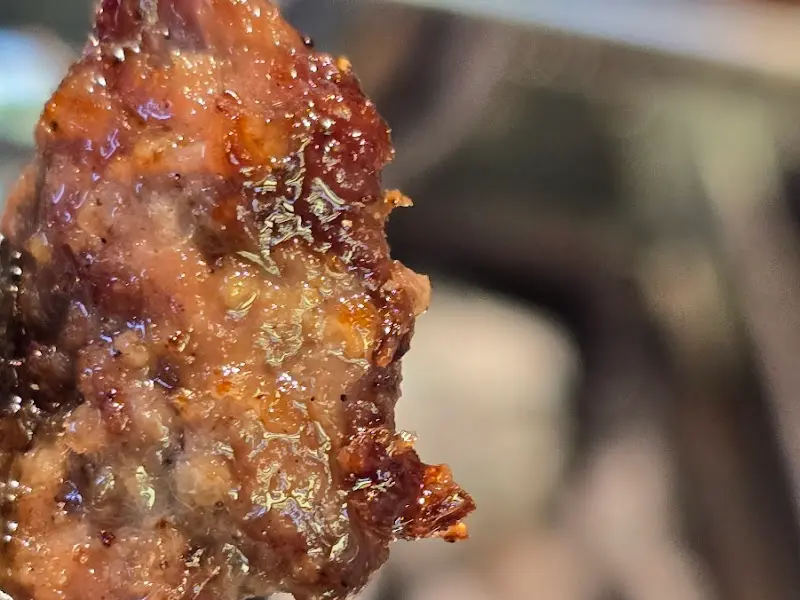 육즙 가득한 양꼬치의 클로즈업