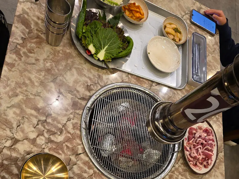 숯불과 오리 로스