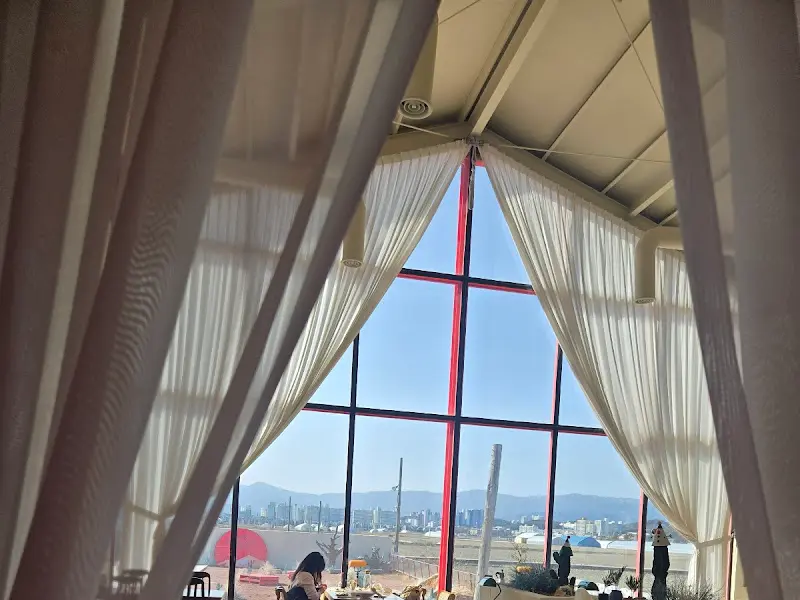 통창 너머로 보이는 푸른 들판