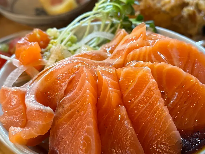 신선한 연어회 덮밥