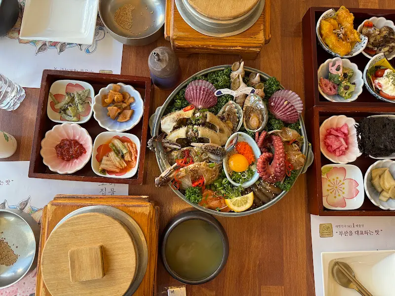 해산물 한상차림 항공샷