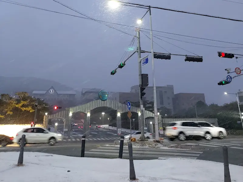 눈 덮인 교원대 정문의 겨울 풍경