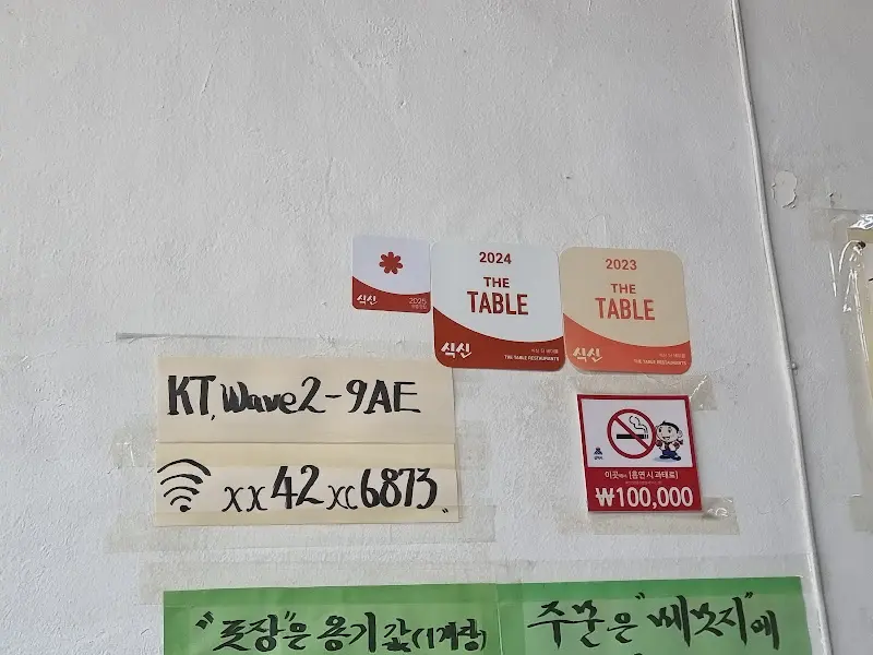 벽에 붙은 인증 마크들