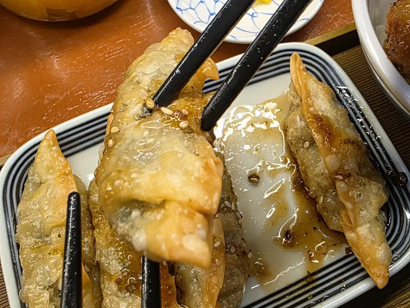 젓가락으로 집어 올린 만두