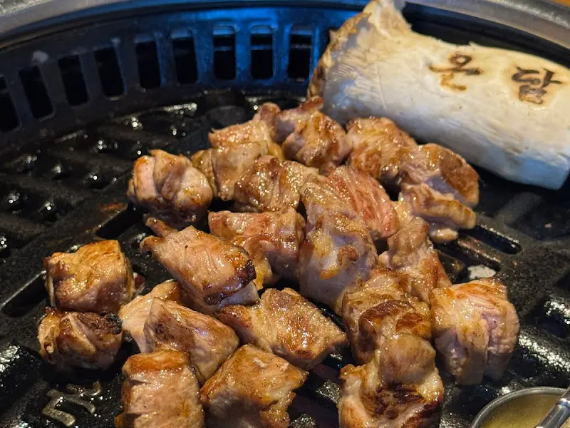 잘 구워진 고기 조각들의 클로즈업