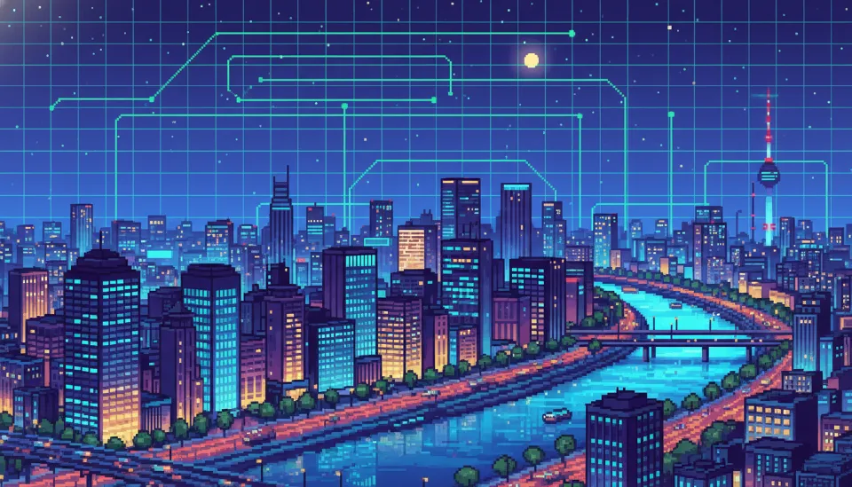 위기를 딛고 일어설 한국 경제의 회복력을 상징하는 화려한 서울의 야경과 디지털 그리드