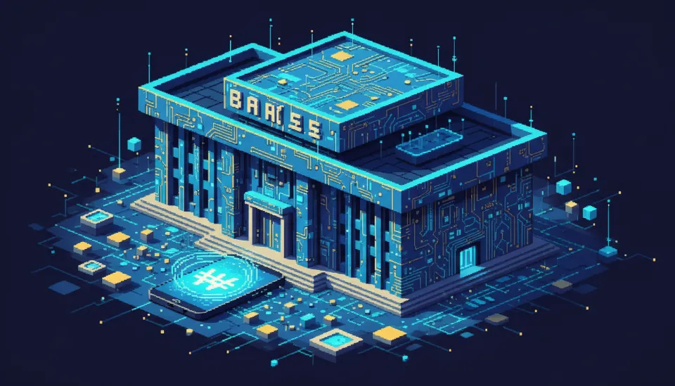 한국은행 건물 위로 디지털 회로 패턴이 겹쳐지며 스마트폰 화면에 한국형 CBDC 로고가 선명하게 표시된 미래형 금융 시스템 이미지