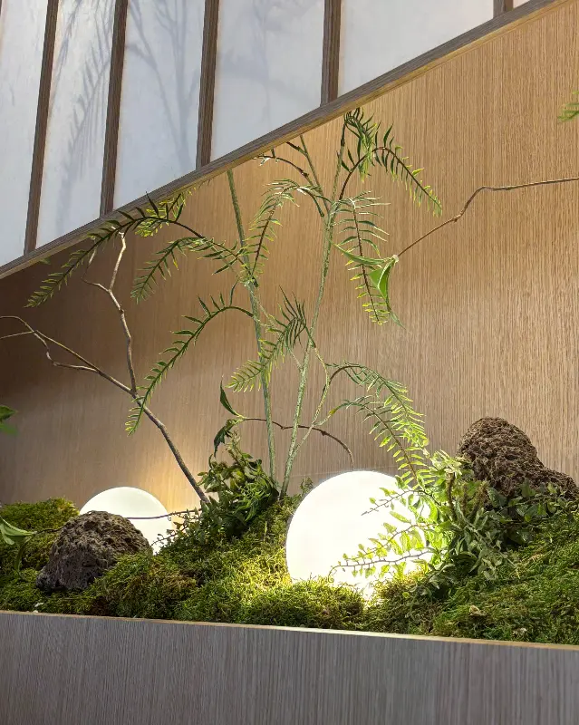 아기자기한 소품과 식물로 장식된 벽면