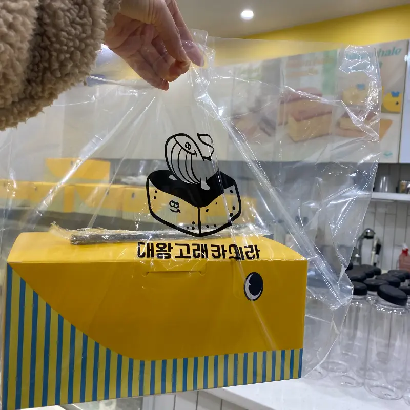 포장된 카스테라를 들고 있는 모습