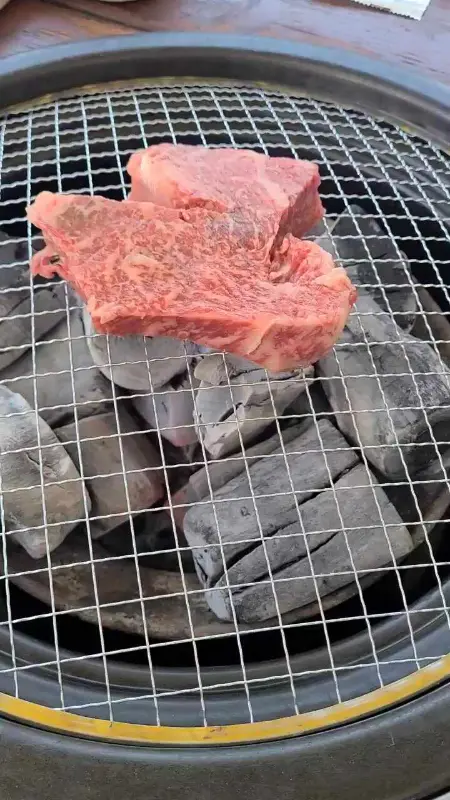 숯불 위에서 익어가는 고기