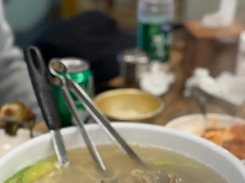 테이블 위에 놓인 칼국수