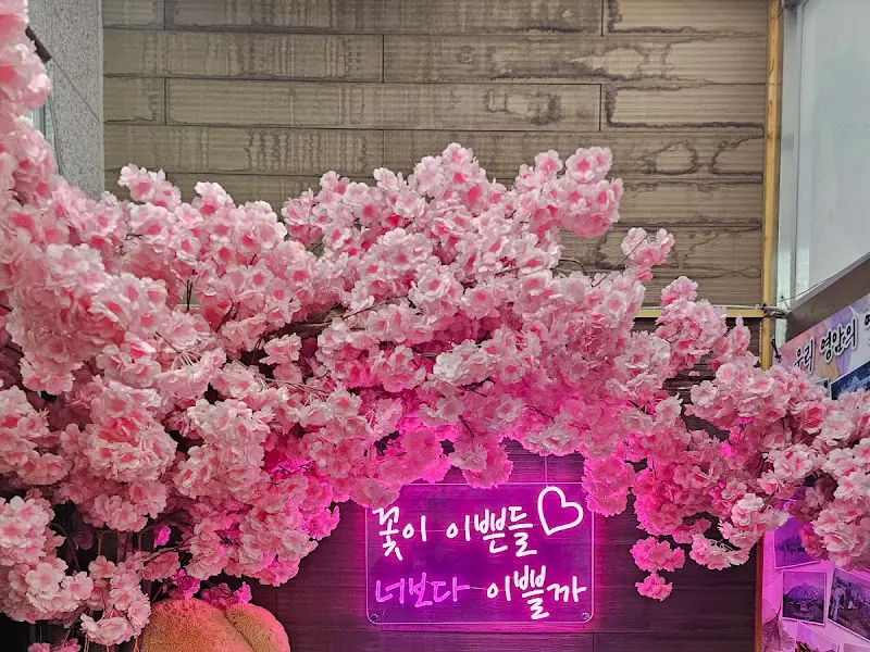 식당 입구의 벚꽃 장식