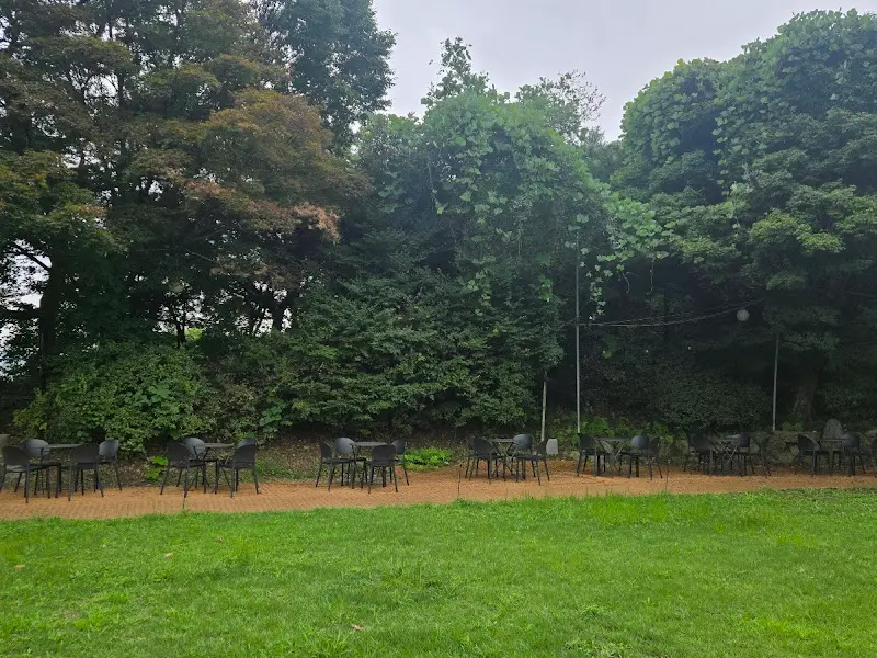 넓은 잔디밭과 야외 테이블