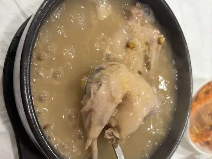 삼계탕 속 닭고기와 녹두 디테일 컷