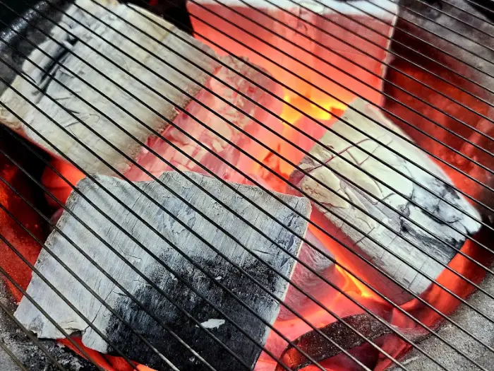 활활 타오르는 백탄 숯불