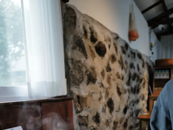 식당 내부의 돌담 벽