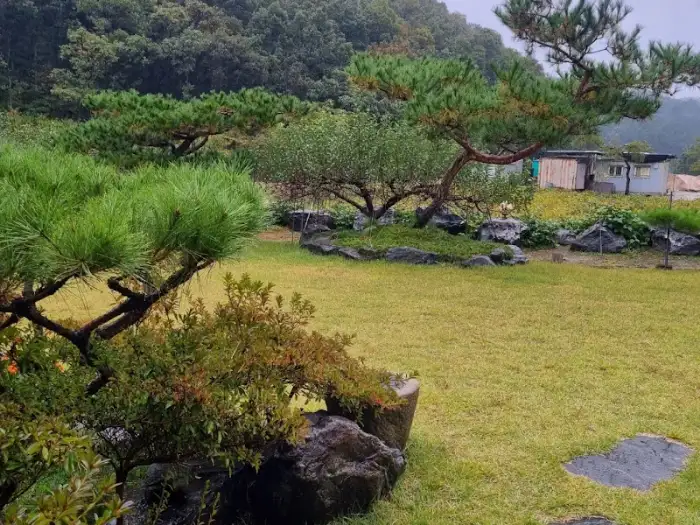 야외에서 바라본 식당 건물과 주변 풍경