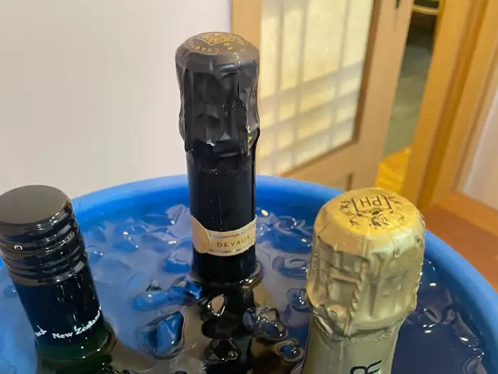 시원하게 얼음 담긴 병들