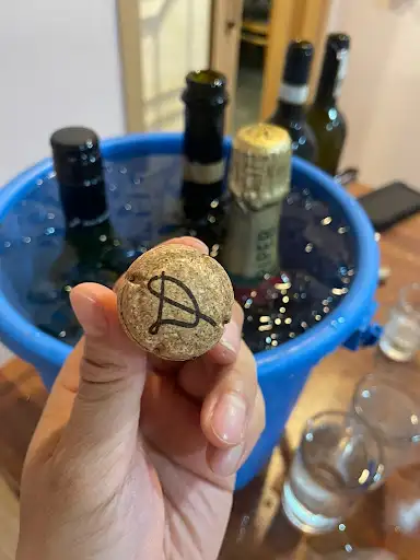 얼음 속에 담긴 와인병들