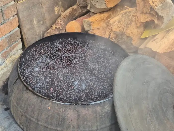 끓고 있는 청국장 솥