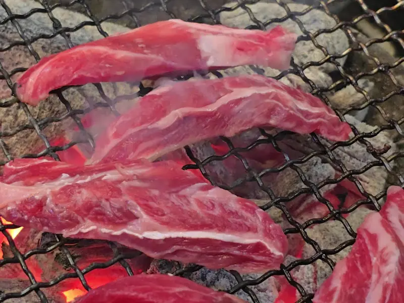 숯불 위에 구워지는 고기의 모습