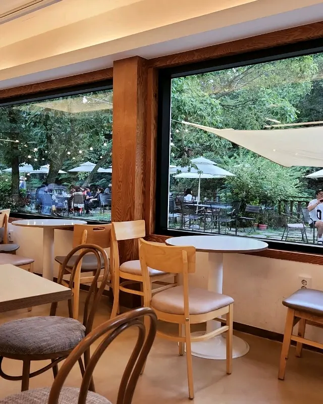 통창으로 보이는 카페 내부