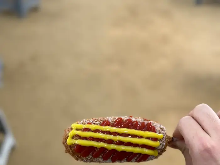 한 손에 들린 핫도그