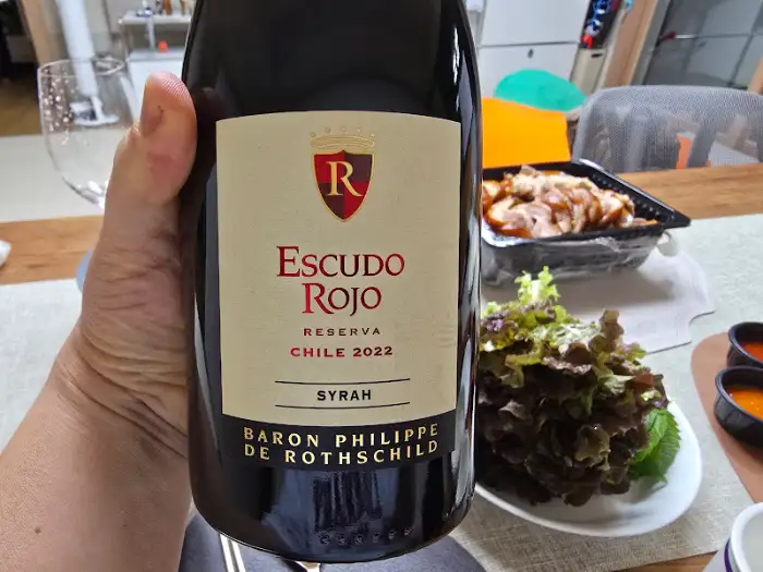 손에 들려있는 와인 병 (Escudo Rojo Reserva)